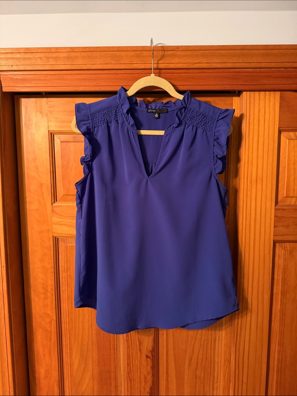 Gibson Royal Blue Ruffle Cap Sleeve V-Neck Blouse